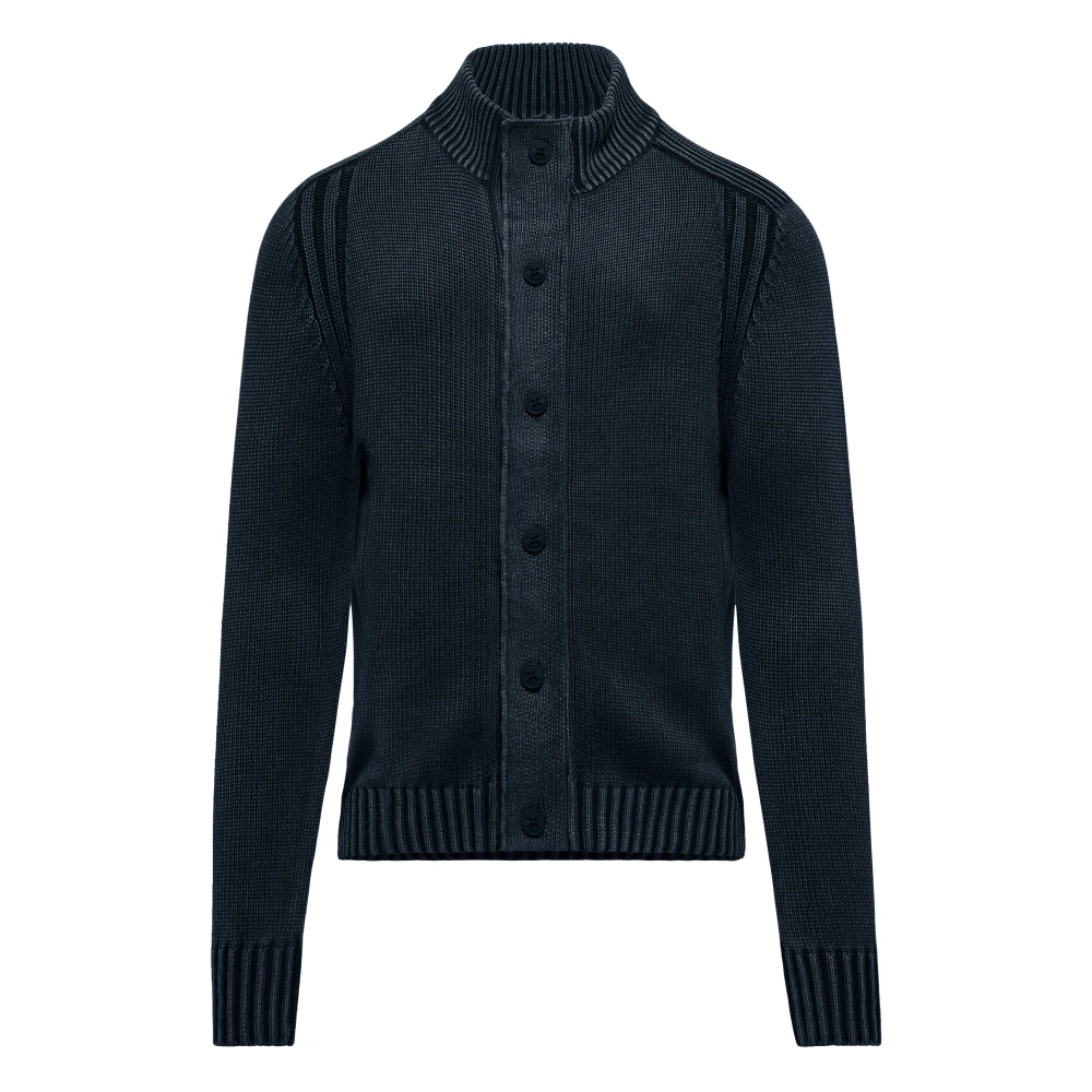 Bomboogie Herren Blau - Baumwoll-Cardigan Mit Stehkragen - Knitwear - Xl