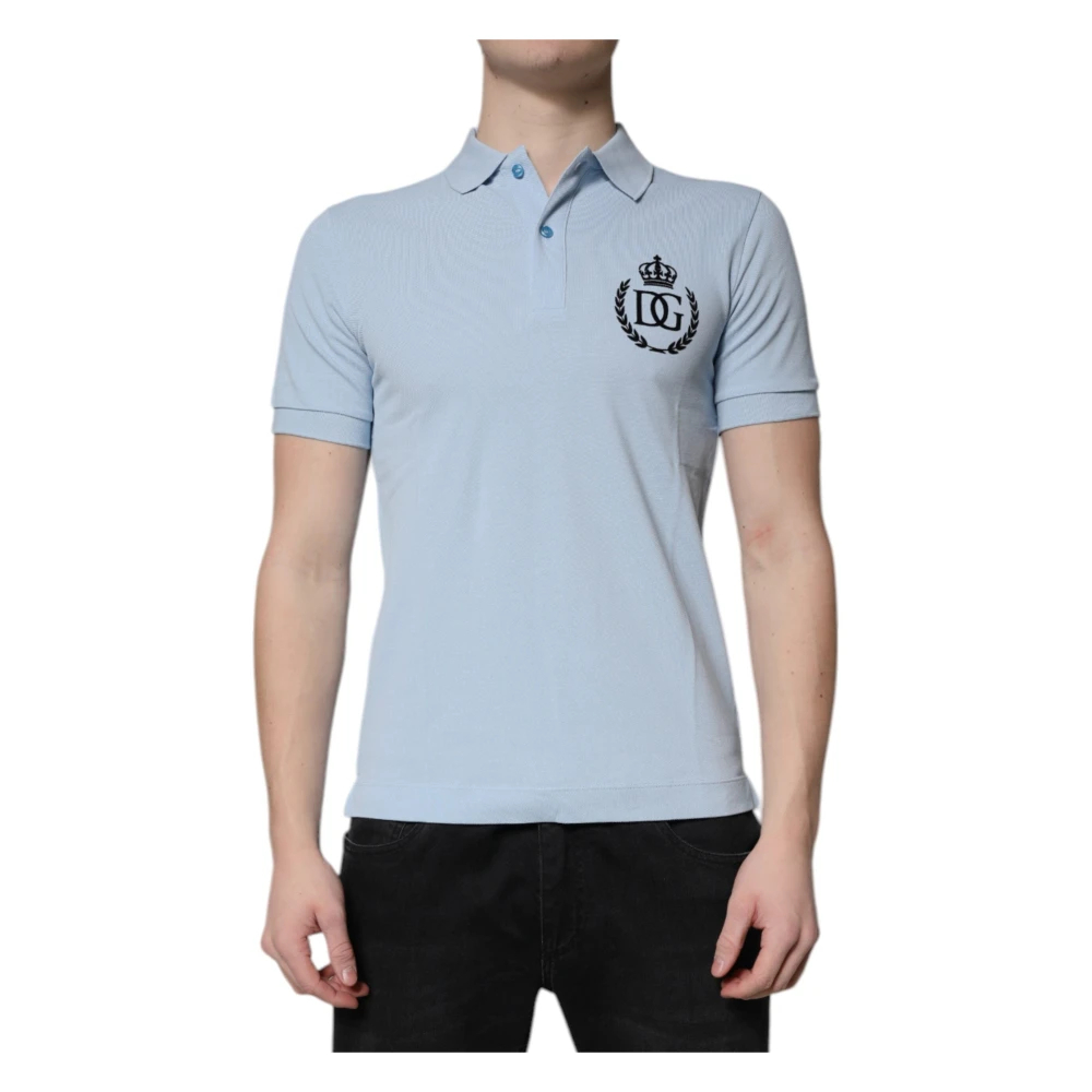 Dolce & Gabbana Herren Blau - Himmelblaues Baumwoll-Polohemd Mit Kronenkragen - Tops - Xs