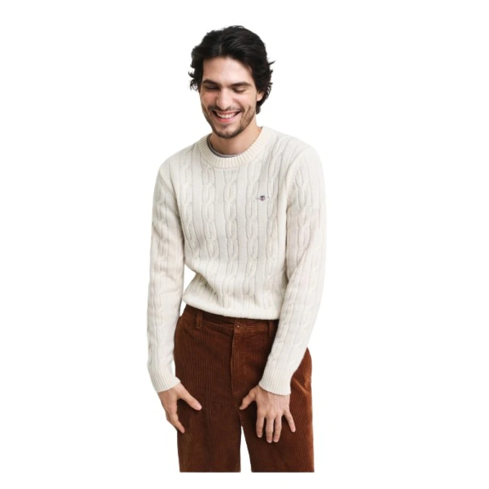 Gant Herren Weiß Pullover Mit Rundhalsausschnitt Lambswool Cable - Bild 4
