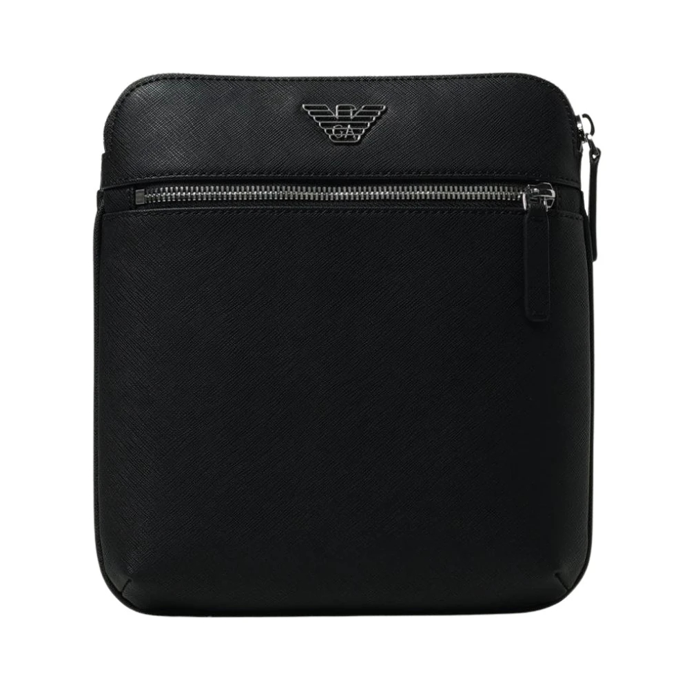 Emporio Armani Herren Schwarz - Saffiano Effect Umhängetasche - Bags - K - One Size