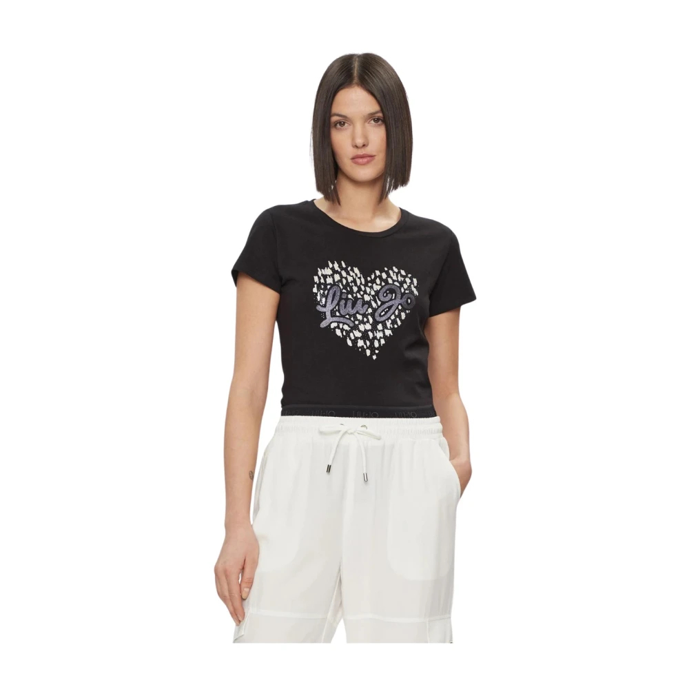 Liu Jo Damen Schwarz - Kurzärmeliges Baumwoll-T-Shirt - Tops - K - Xs
