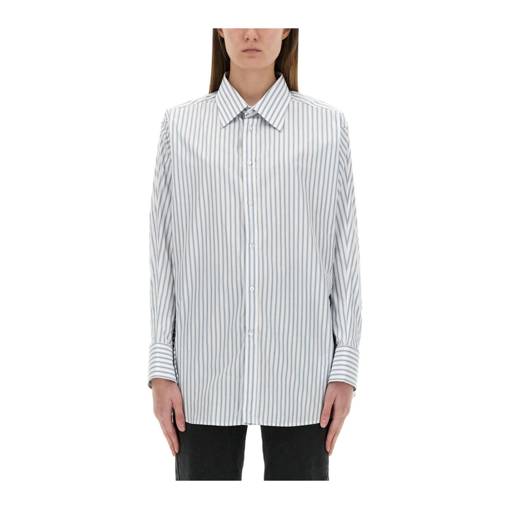 Maison Margiela Damen Blau - Gestreiftes Baumwollpopeline-Hemd - Blouses & Shirts - L
