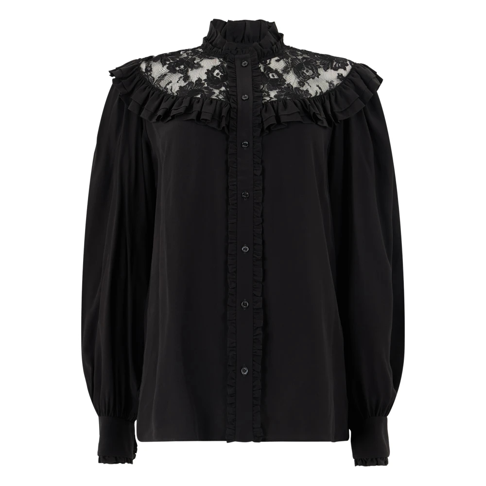 CHLOé | Black silk crêpe de chine ruffled blouse with lace detail | Women | 38 - Bild 7
