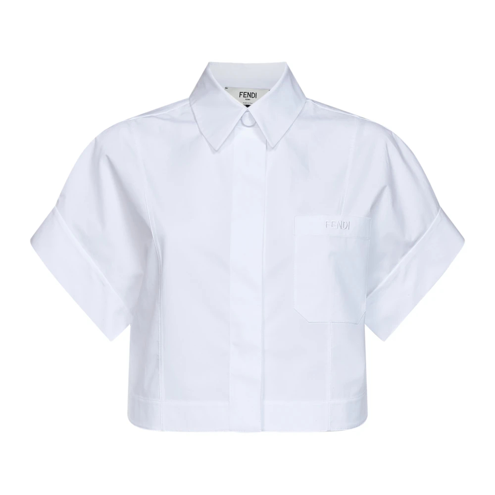 Fendi Damen Weiß - Cropped Baumwoll-Popeline-Hemd - Blouses & Shirts - Xs