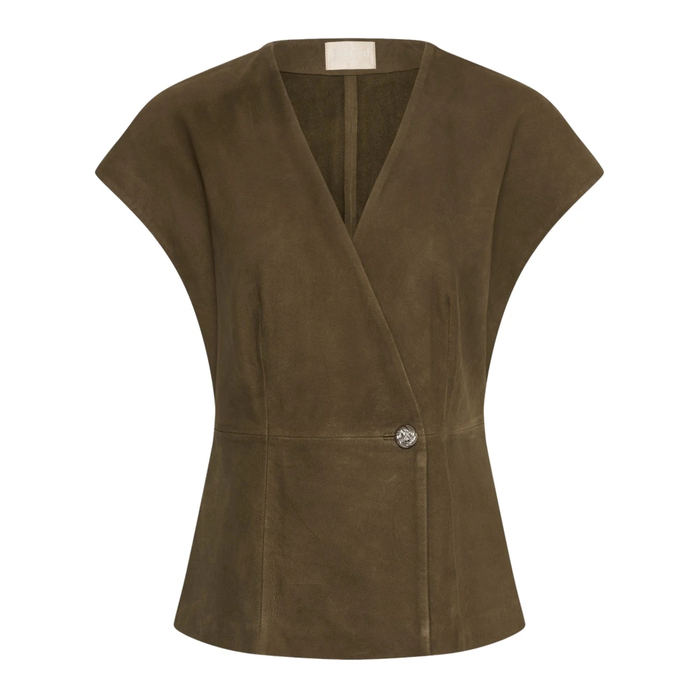 VAN GRAAF Soaked In Luxury Damen Khaki Lederbluse Slparvati Grün, Extra Klein - Bild 4
