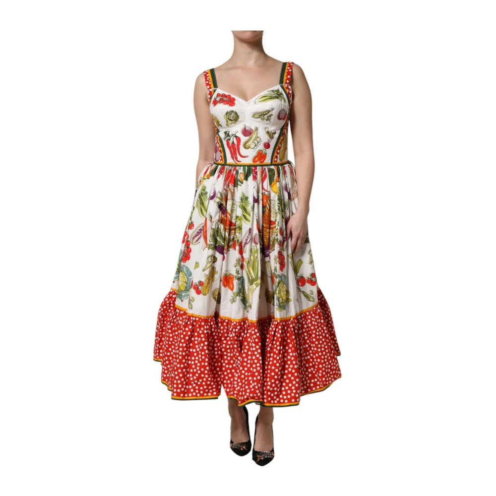 Dolce & Gabbana Damen Multicolor - Bedrucktes Rüschen Midi Kleid - Dresses - Mehrfarbig - M