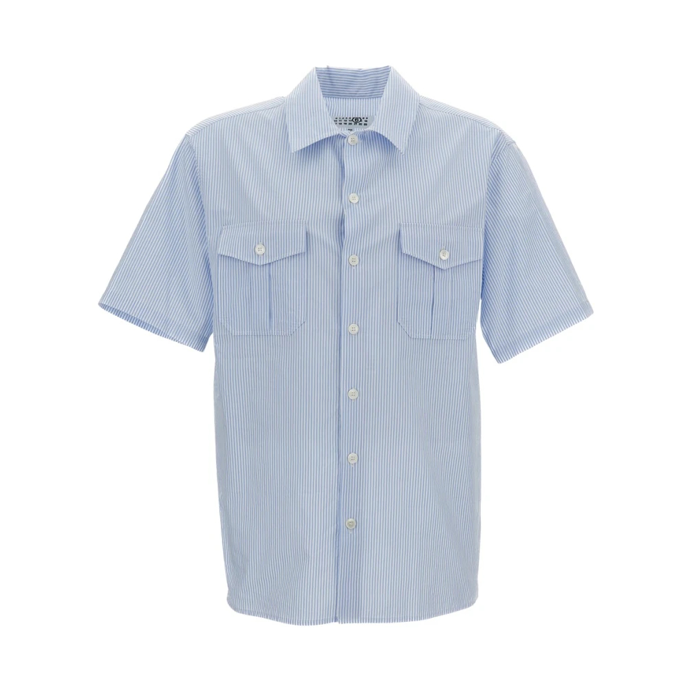 Mm6 Maison Margiela Herren Blau - Gestreiftes Baumwollhemd - Shirts - S