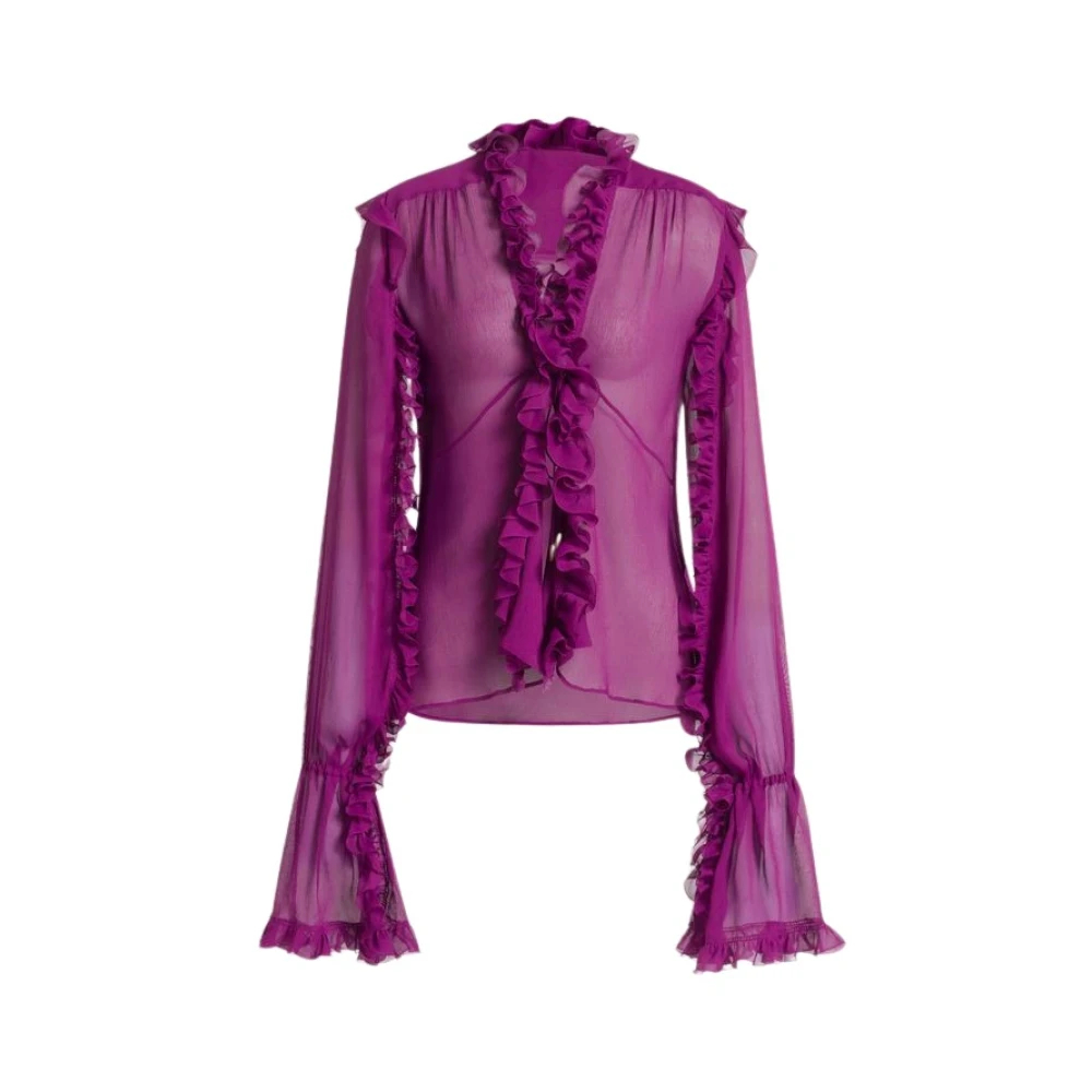 Alberta Ferretti Damen Violett - Seiden-Georgette-Bluse Mit Rüschen - Blouses & Shirts - Lila - Xs