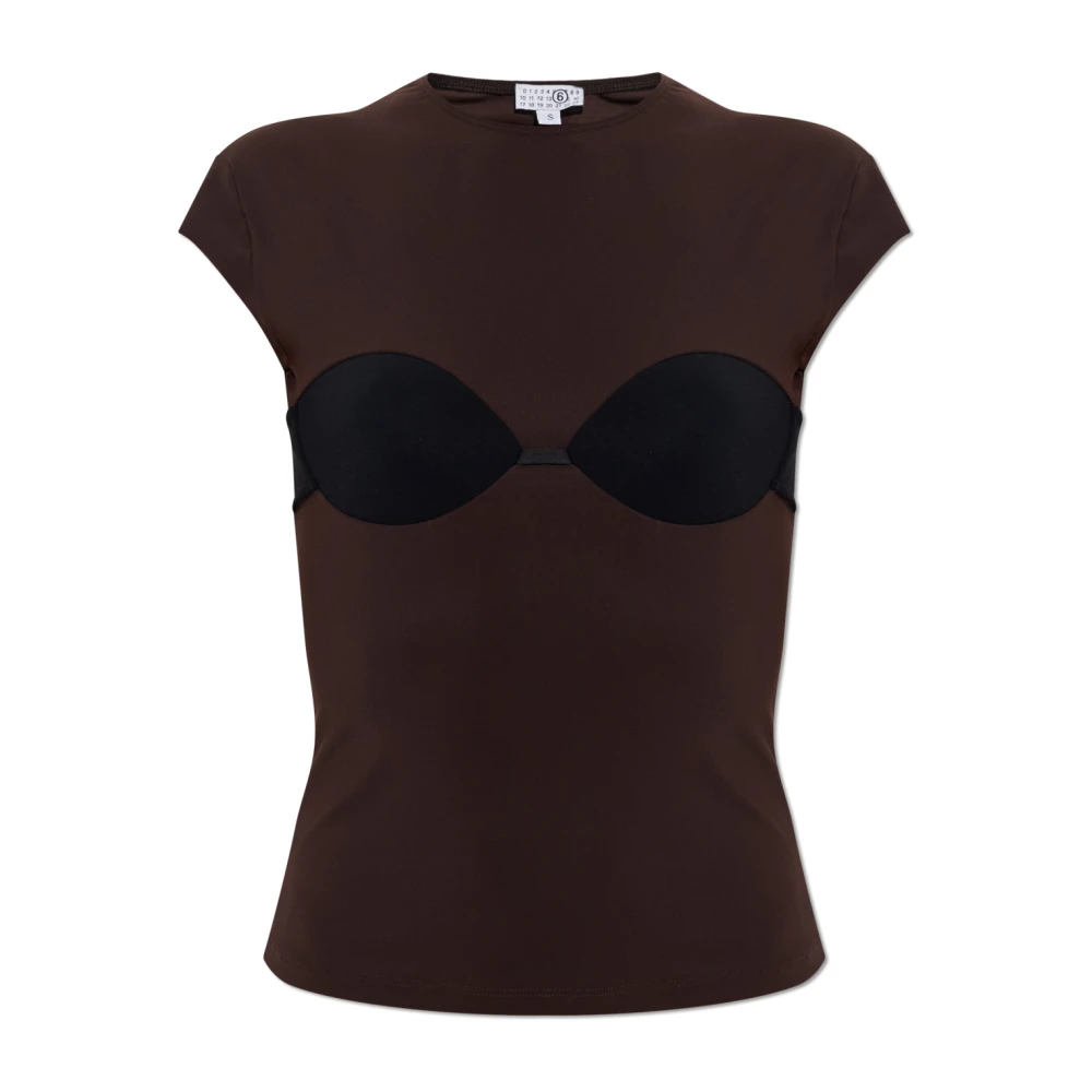 Mm6 Maison Margiela Damen Braun - T-Shirt Mit Gepolsterten Cups - Tops - L