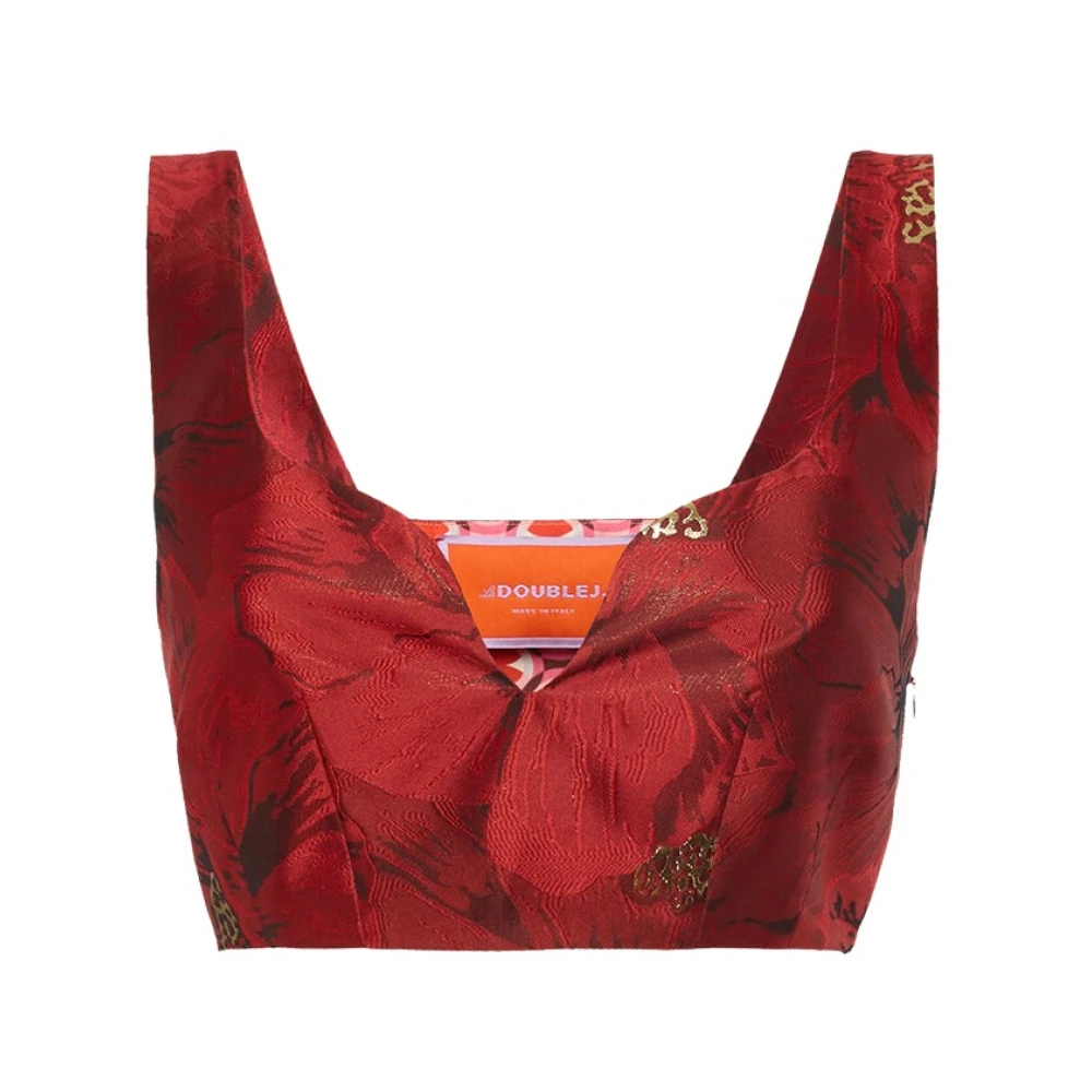 La Doublej Damen Rot - Schimmerndes Jacquard Crop Top - Tops - Xl