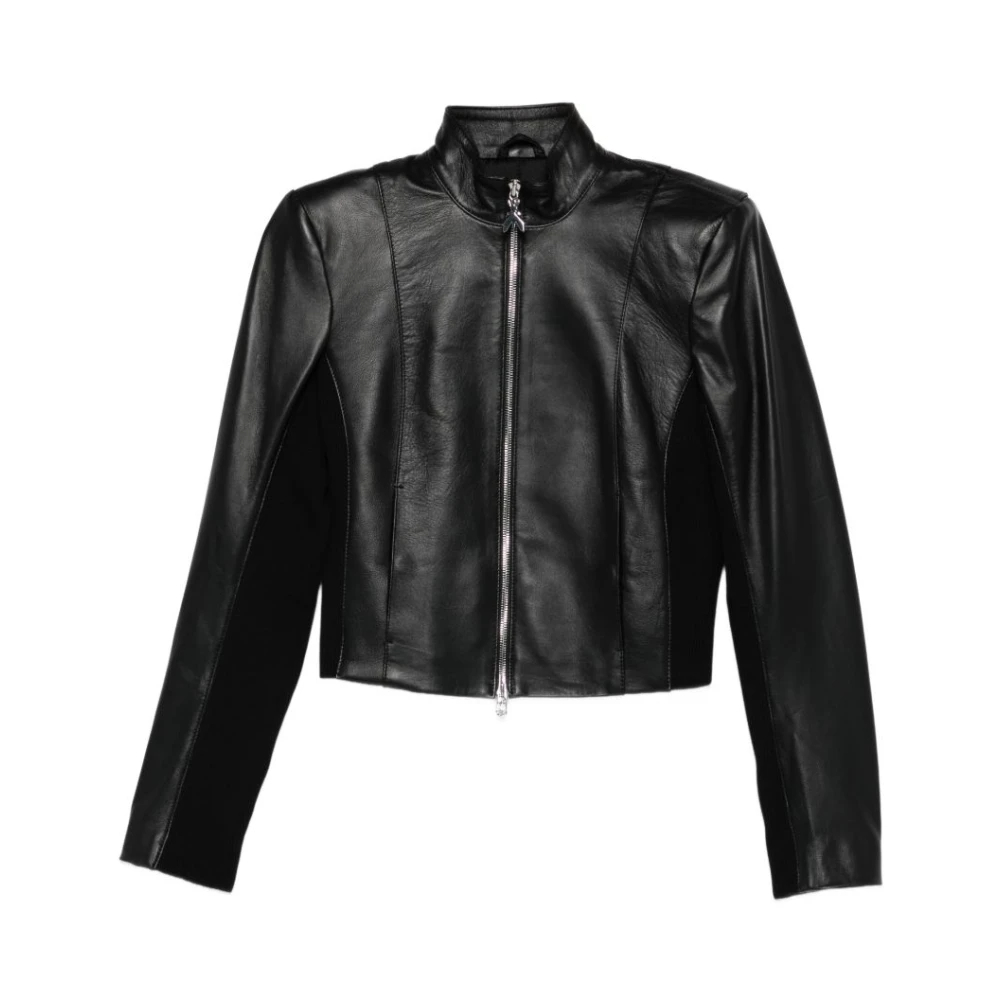 Patrizia Pepe Damen Schwarz - Lederjacke Mit Reißverschluss Vorne - Jackets - K - M