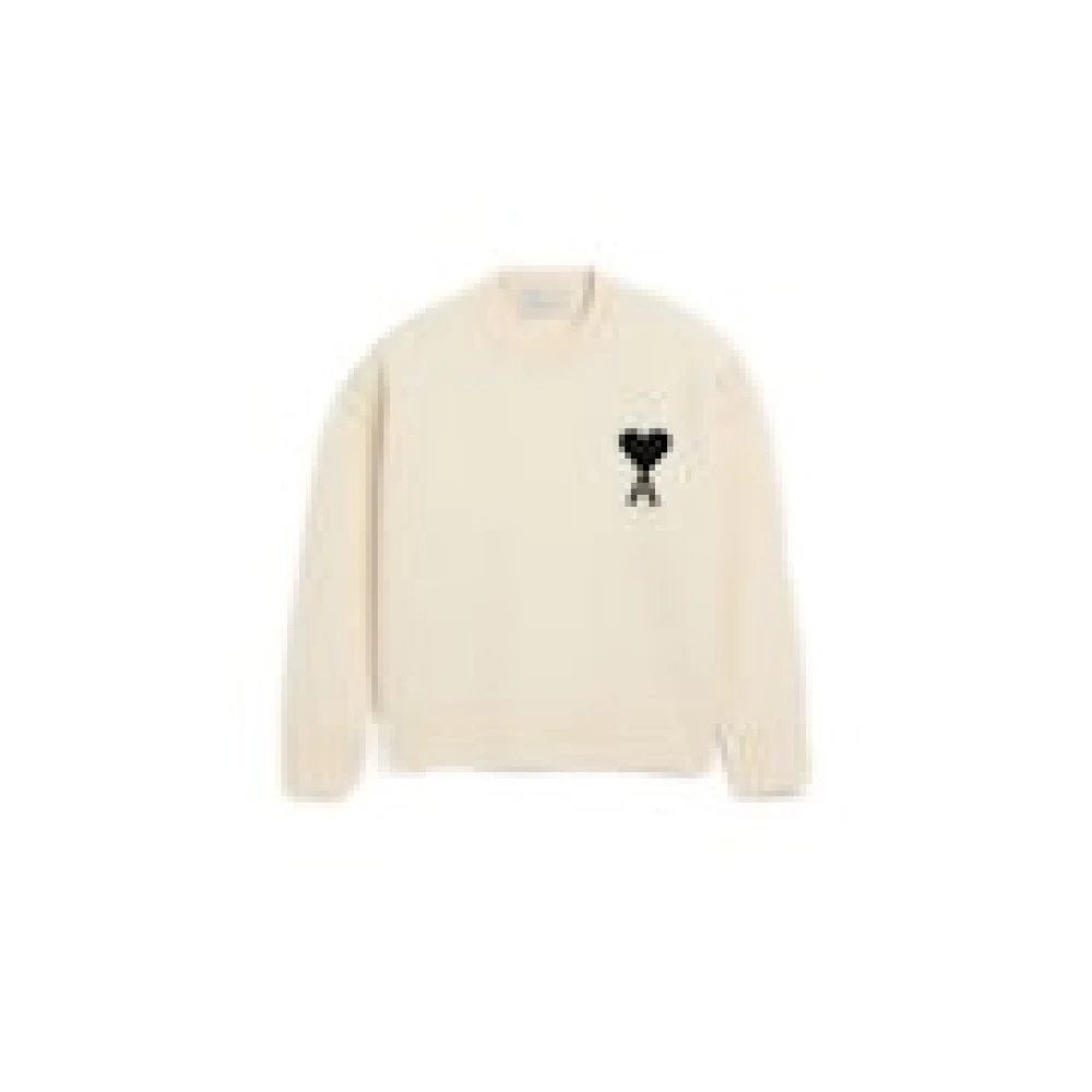 Ami Paris Unisex Offweiss/Schwarz - Ami De Coeur Pullover Mit Rundhalsausschnitt Aus Wolle In Weiß Weiß - Größe: M - Bild 7