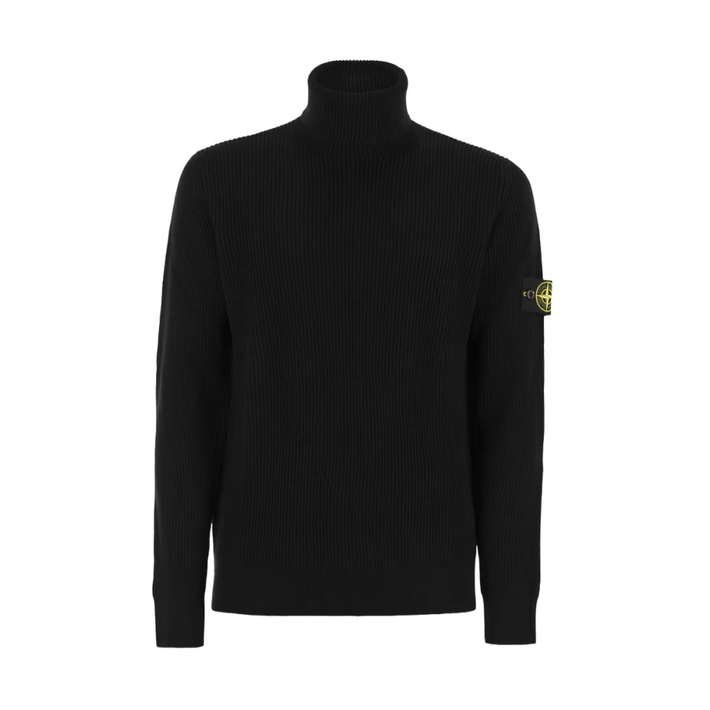 Stone Island Schwarz Stone Island_schwarzer Rollkragenpullover Aus Wolle Mit Feinem Rippenmuster_schwarz_l_mann - Bild 4