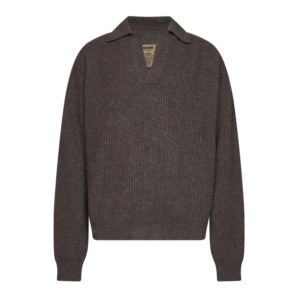 Uma Wang - Rippstrick-Pullover Mit Polokragen Und V-Ausschnitt - Knitwear - Herren - Braun - M
