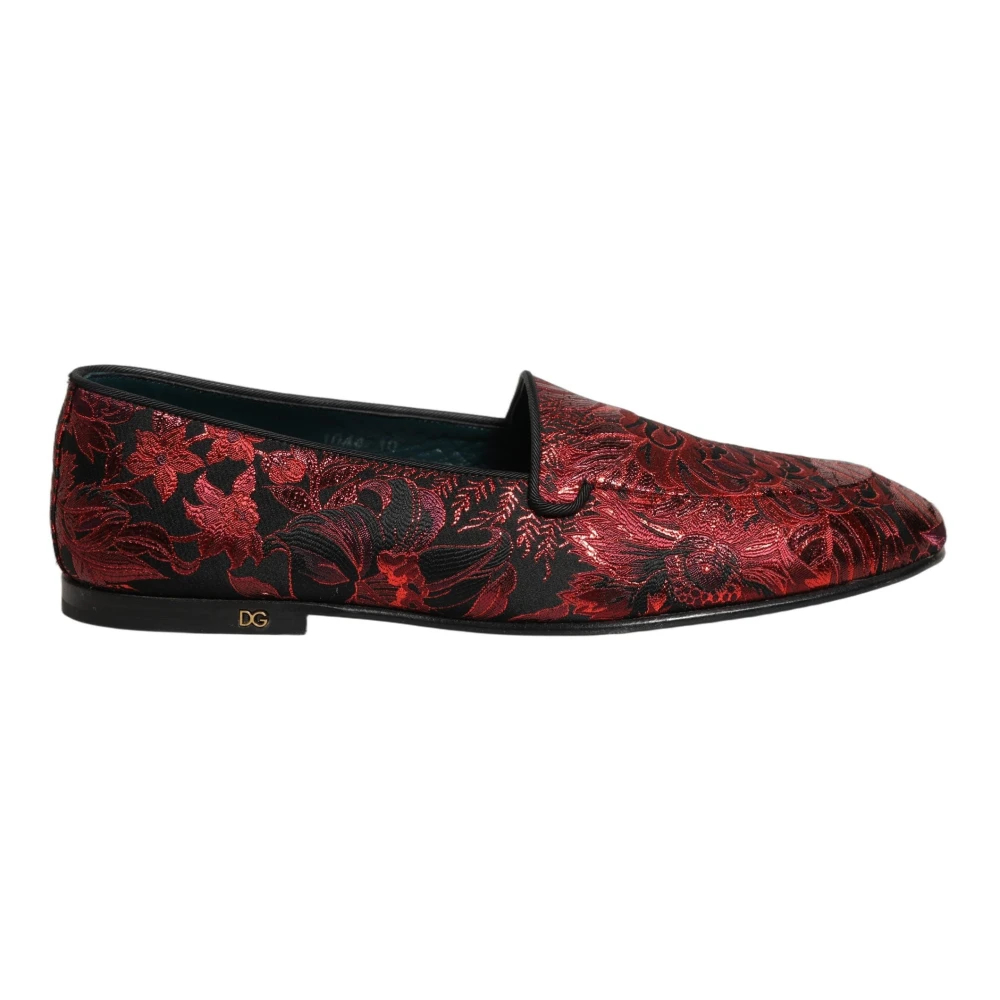 Dolce & Gabbana Herren Rot - Florale Jacquard Slip-On Loafers - Shoes - 44 Eu