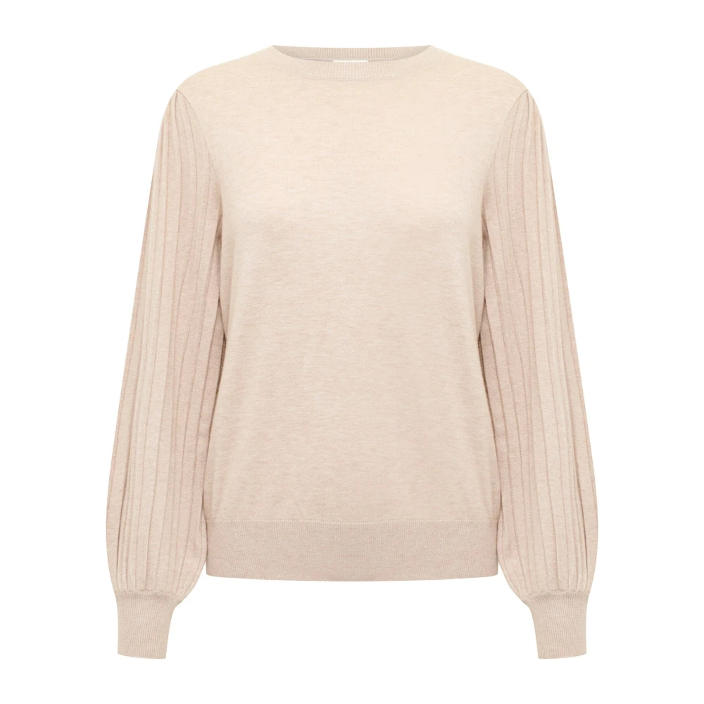 Kaffe - Klassischer Sand Melange Strickpullover - Knitwear - Damen - Beige - L - Bild 7