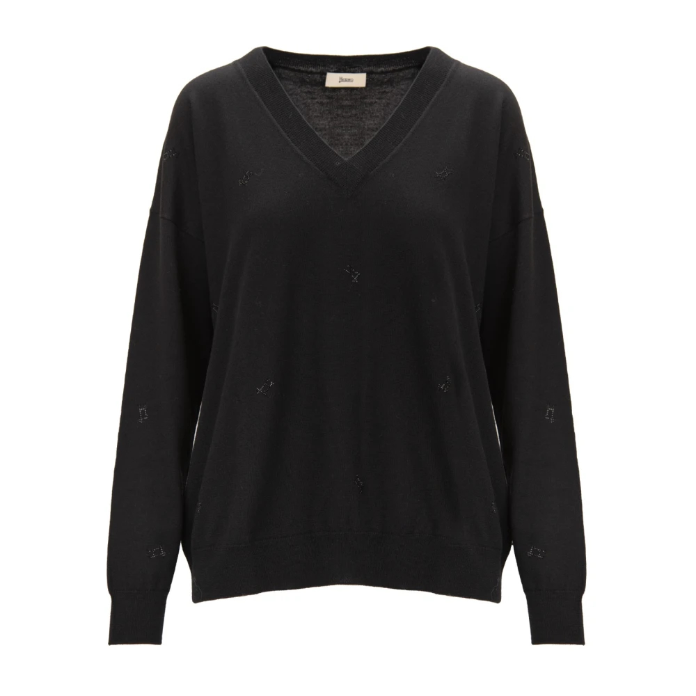 Herno Damen Schwarz - V-Neck Strickware - Knitwear - K -2Xl