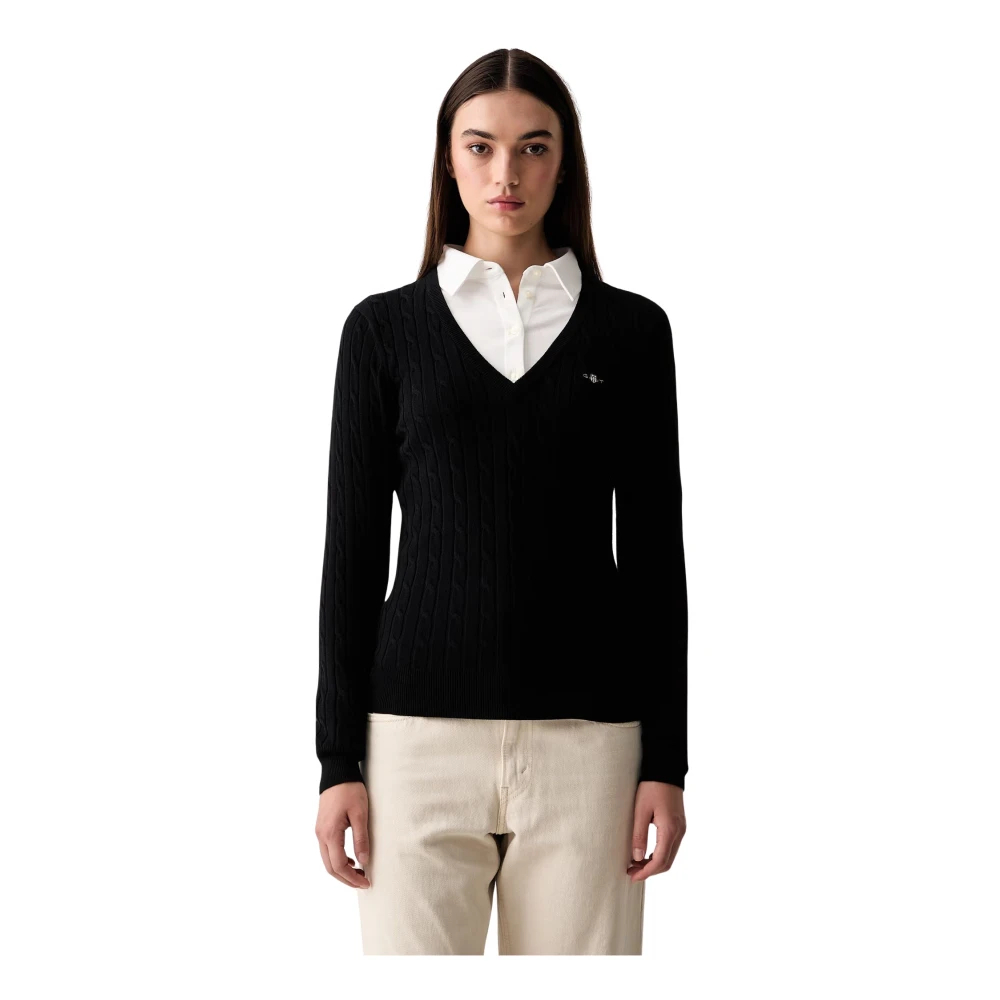 Gant - V-Neck Strickware - Knitwear - Damen - Schwarzk - M - Bild 6