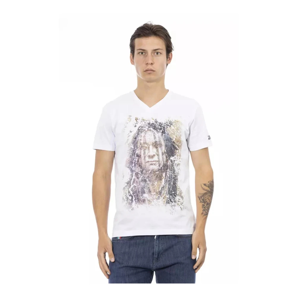Trussardi Herren Weiß - Es V-Ausschnitt T-Shirt Mit Frontdruck - Tops - S