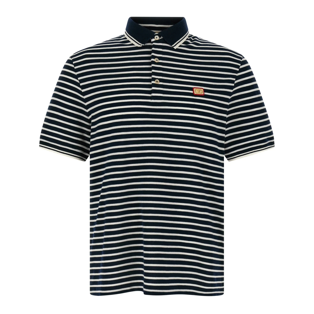 Valentino Garavani - Vlogo Gestreiftes Baumwoll-Piqué-Polohemd - Tops - Herren - Blau - M