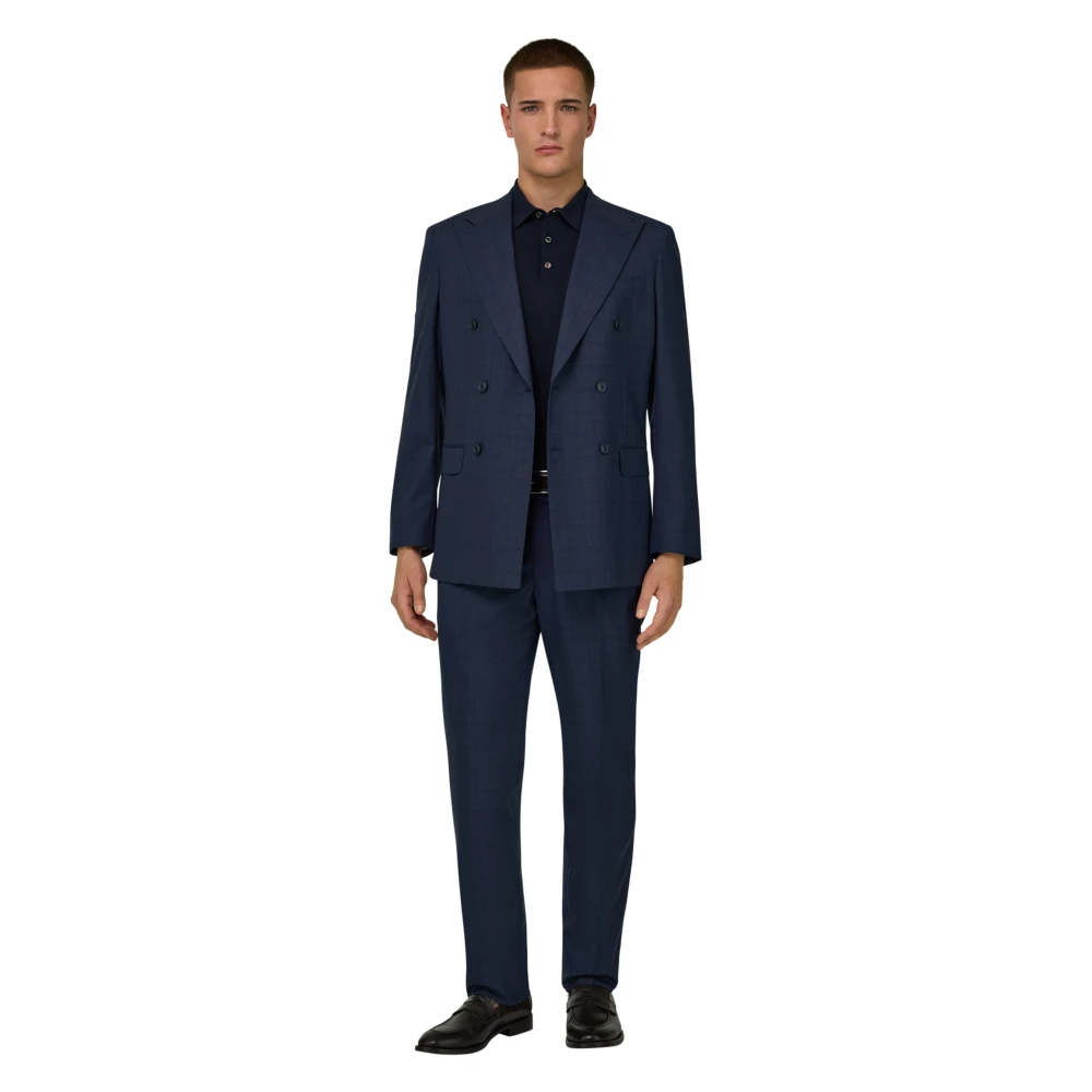 Boggi Milano Herren Blau - Prince Of Wales Check Double-Breasted Suit - Suits - Xs