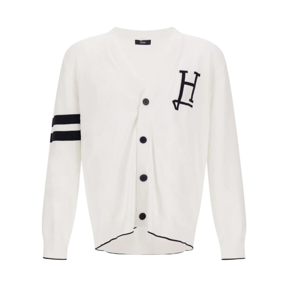Herno Herren Weiß - Cardigan Aus Baumwolle Mit H-Logo - Knitwear - S