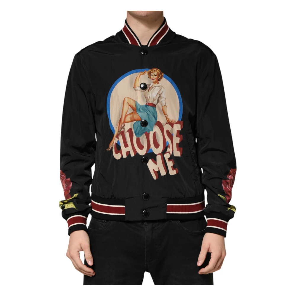 Dolce & Gabbana Herren Schwarz - Pin Up Button Down Bomberjacke - Jackets - K - M
