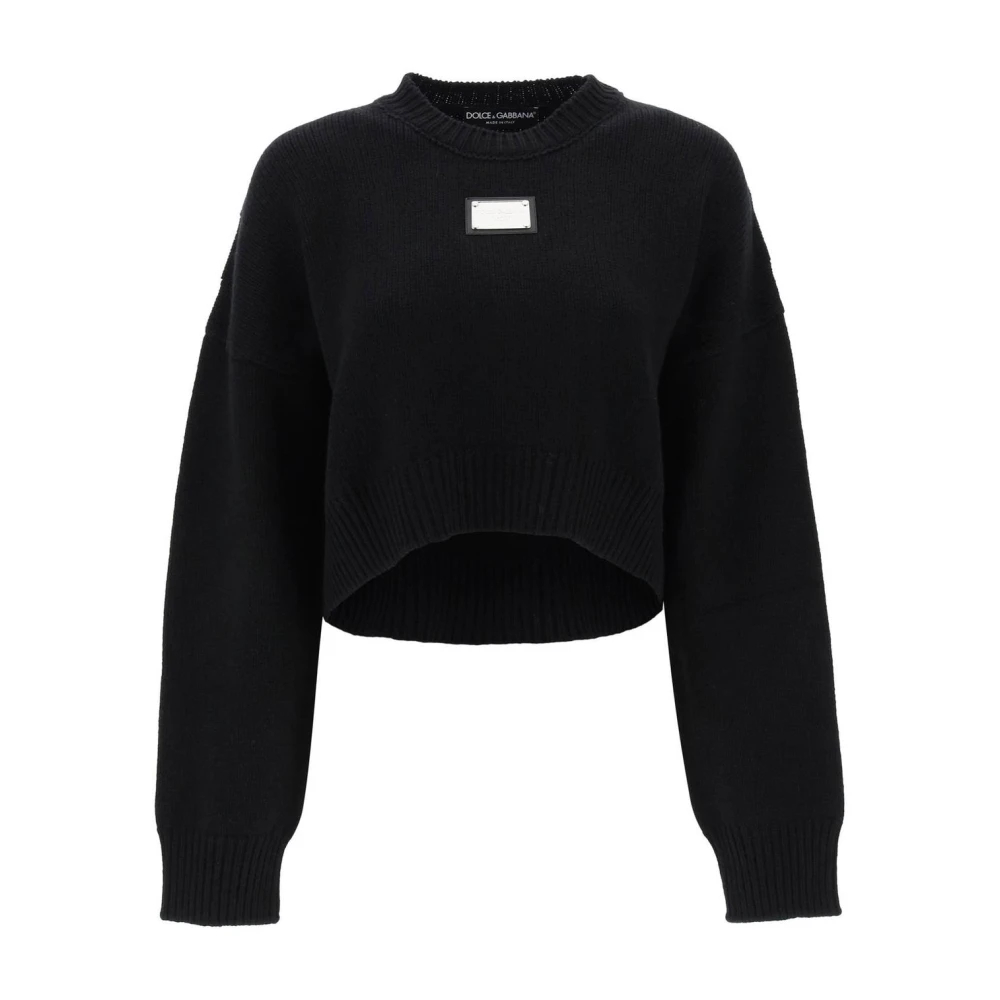 Dolce & Gabbana Damen Schwarz - Logo Plaque Cropped Sweater - Knitwear - K - S