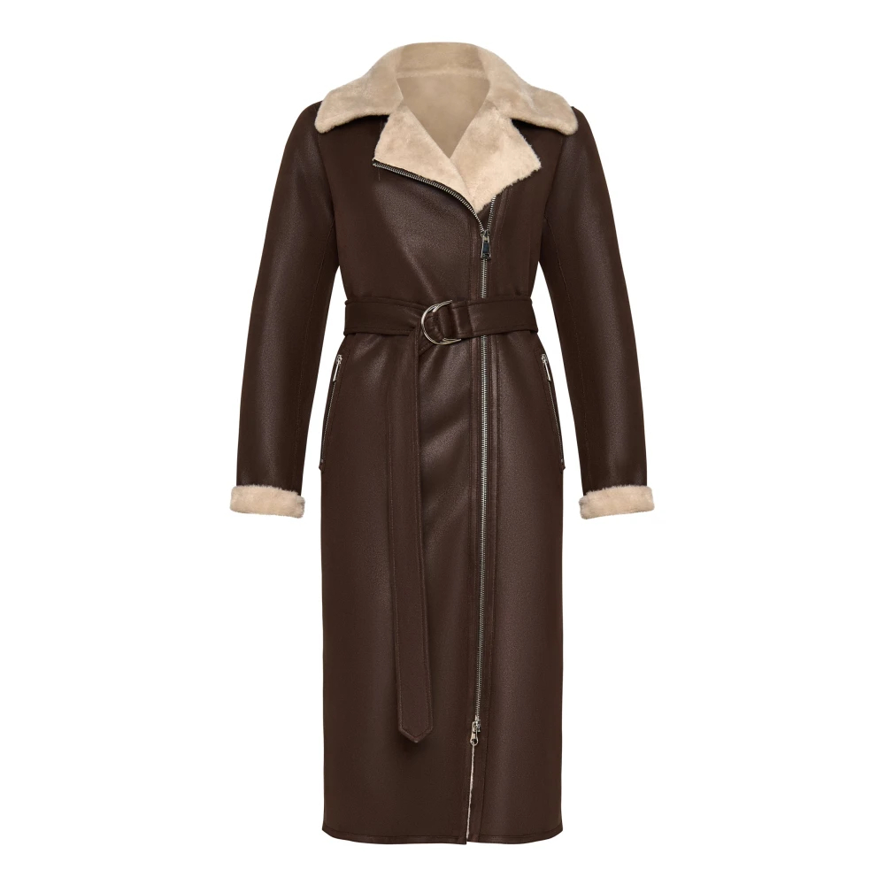 Cesare Gaspari Damen Braun - Er- Wendbarer Shearling-Longmantel In Lederoptik - Coats - Xl