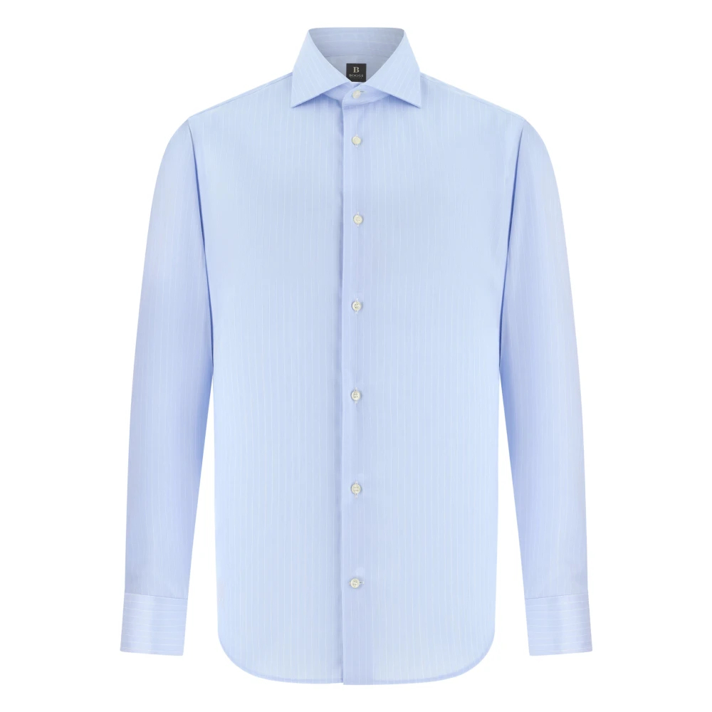 Boggi Milano Herren Blau - Slim Fit Gestreiftes Baumwollhemd - Shirts - 2XL