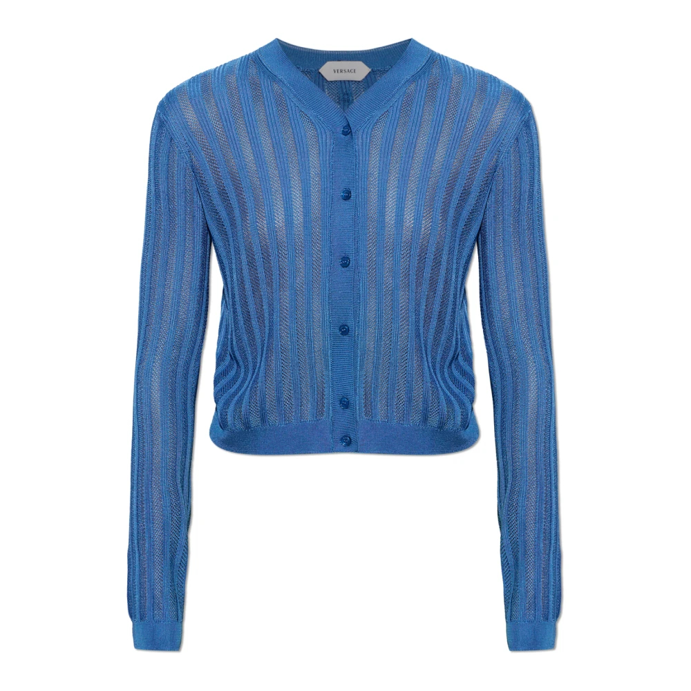 Versace - Viskose-Mesh-Rippstrick-Cardigan - Knitwear - Damen - Blau - Xs