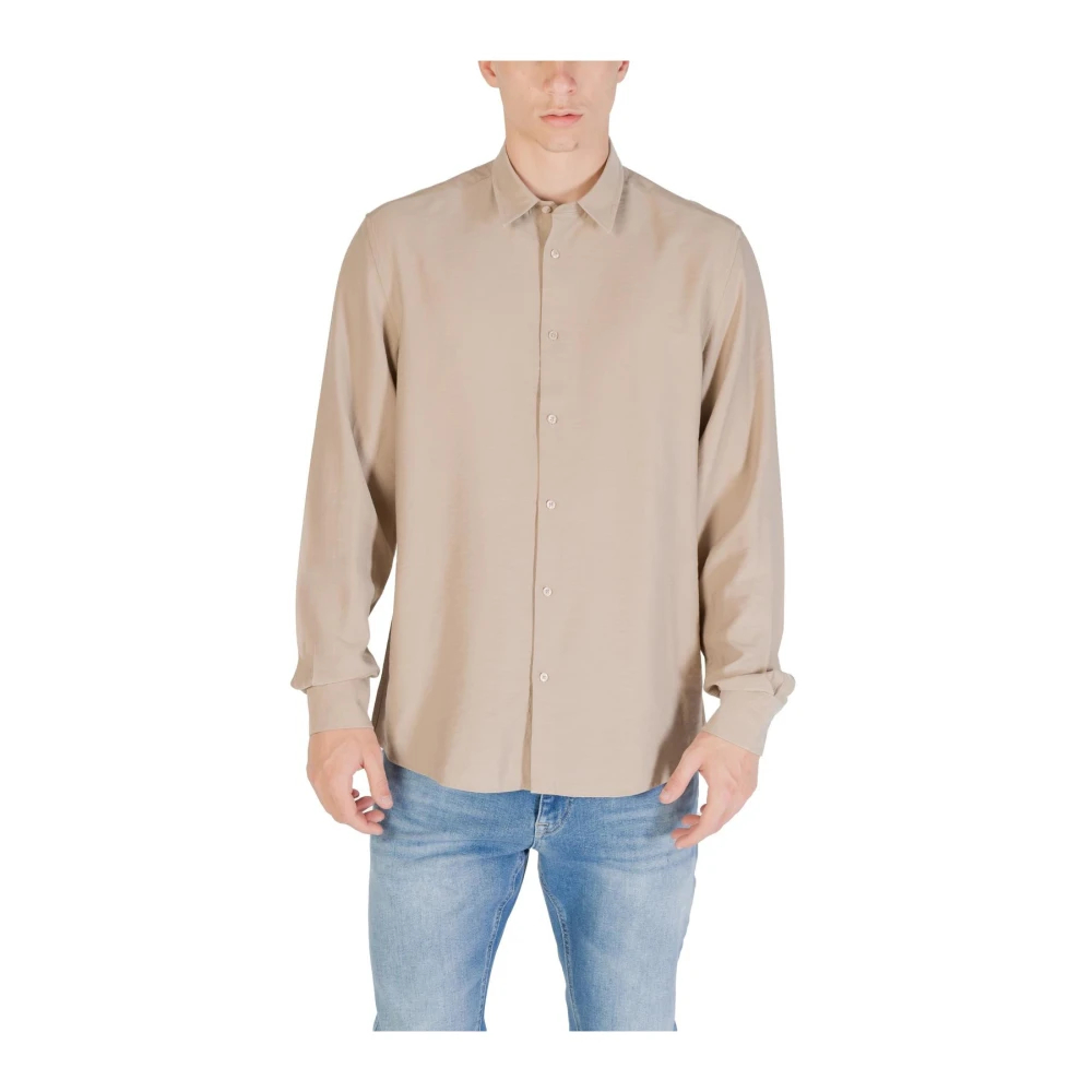 Antony Morato Herren Beige - Klassisches Langarm-Knopfhemd - Shirts - Xl