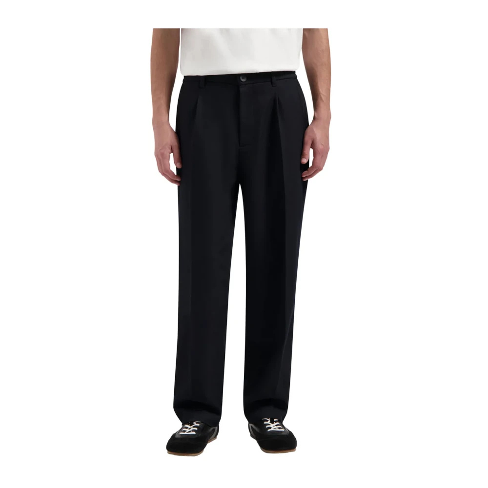 Olaf Hussein Herren Schwarz - Regular Twill Bundfalten-Chino - Trousers - K - L