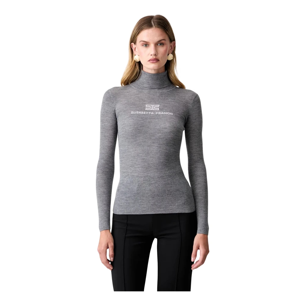 Elisabetta Franchi Damen Grau Rollkragenpullover Mk-18B-66E2-V320 Slim Fit - Bild 2