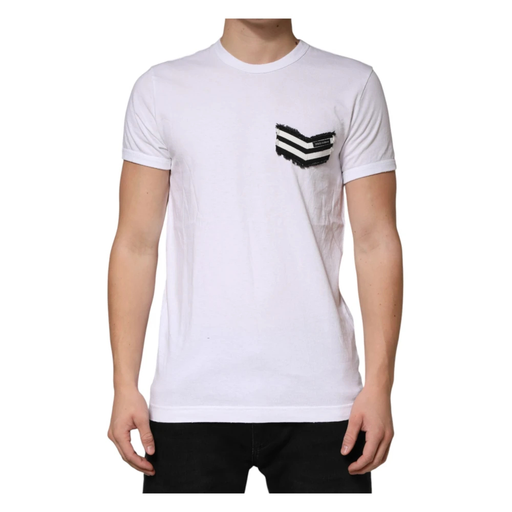Dolce & Gabbana Herren Weiß - Gestreiftes Baumwoll-T-Shirt Mit Rundhalsausschnitt - Tops - Xl