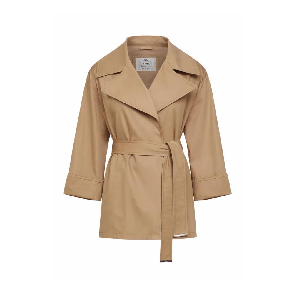 Herno Damen Braun - Baumwoll-Gabardine Regenmantel Mit Gürtel - Coats - M