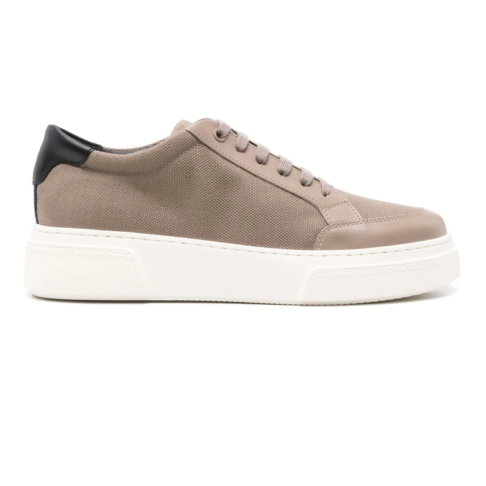 Giorgio Armani Herren Beige - Elegante Schwarze Sneaker Aus Baumwolle Leinen - Shoes - 44 Eu