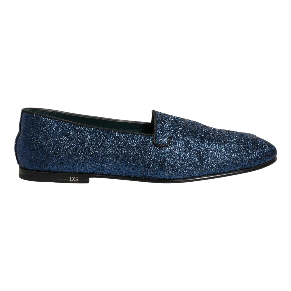 Dolce & Gabbana Herren Blau - Glitter Lurex Dg Logo Dress Loafers - Shoes - 44 Eu