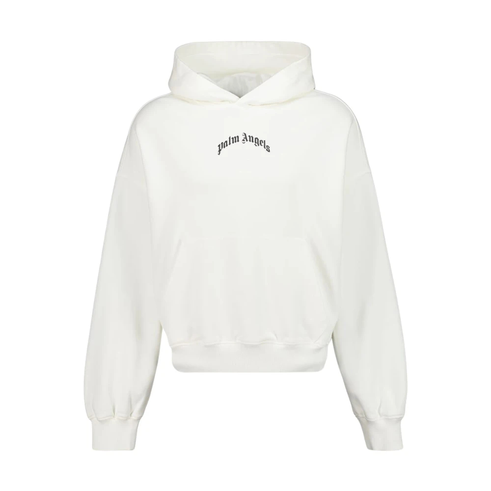 Palm Angels Herren Weiß - Back Curved Logo Loose Hoodie - Sweatshirts & Hoodies - Xs
