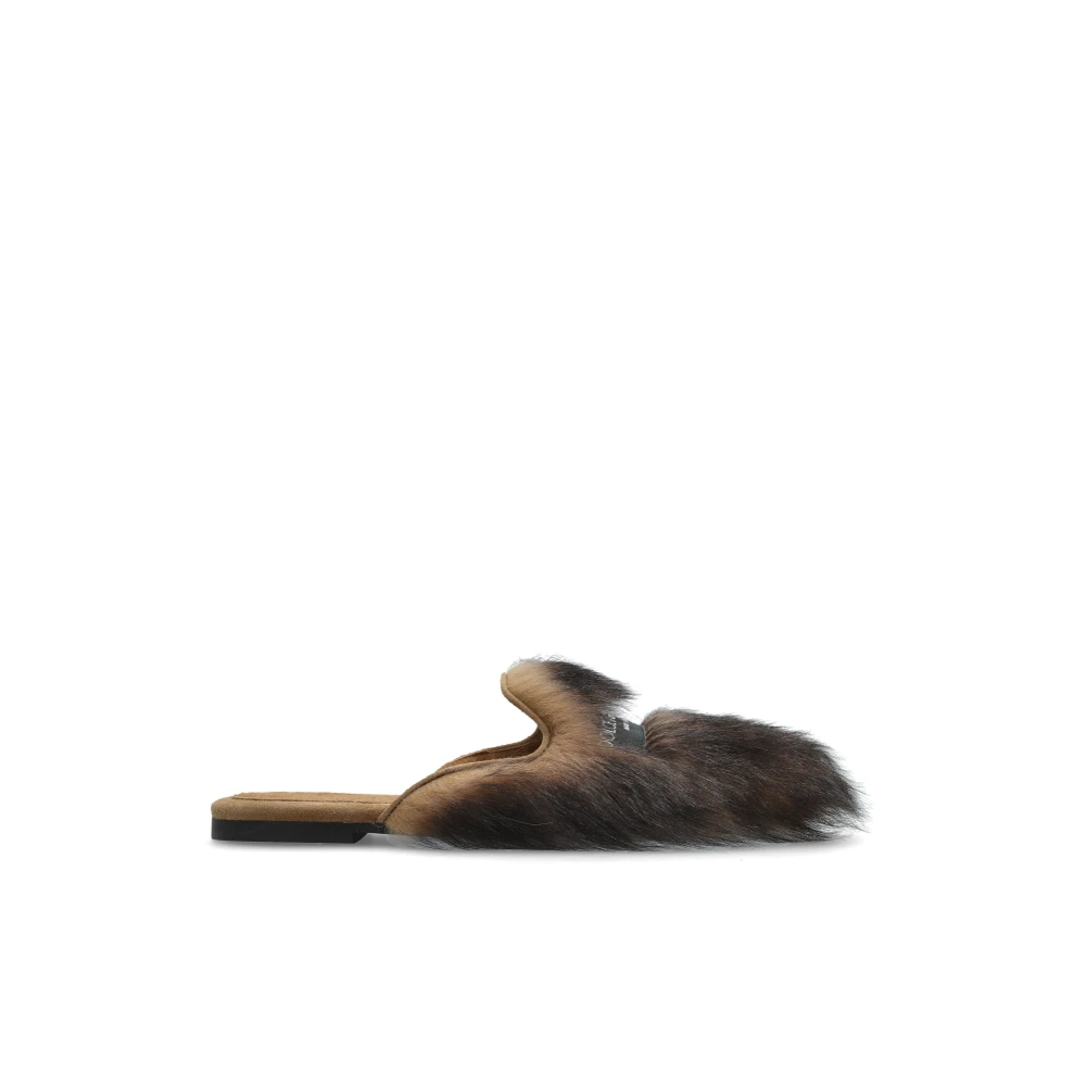 Dolce & Gabbana Damen Braun - Pelz-Slides Mit Logo - Shoes - 37 Eu