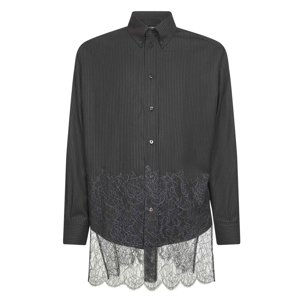 Fendi Herren Braun - E Spitzen-Einsatz Wollhemd - Shirts - M