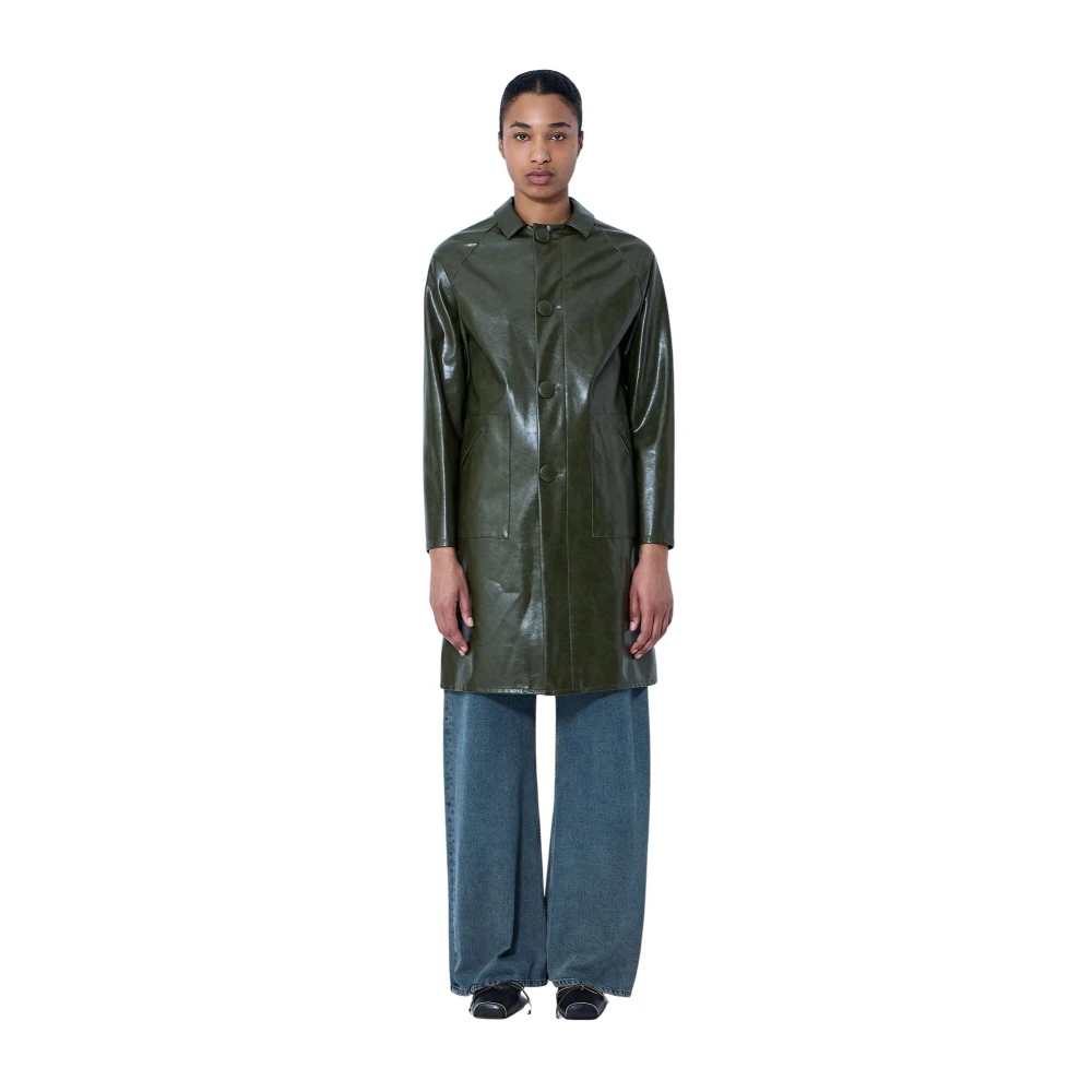Mm6 Maison Margiela Damen Grün - Faux-Leather Button-Up Coat - Coats - 2XS