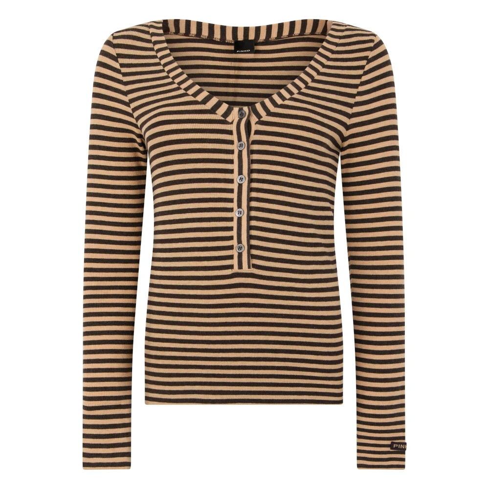 Pinko - Langärmeliges Gestreiftes Hemd - Knitwear - Damen - Beige - L