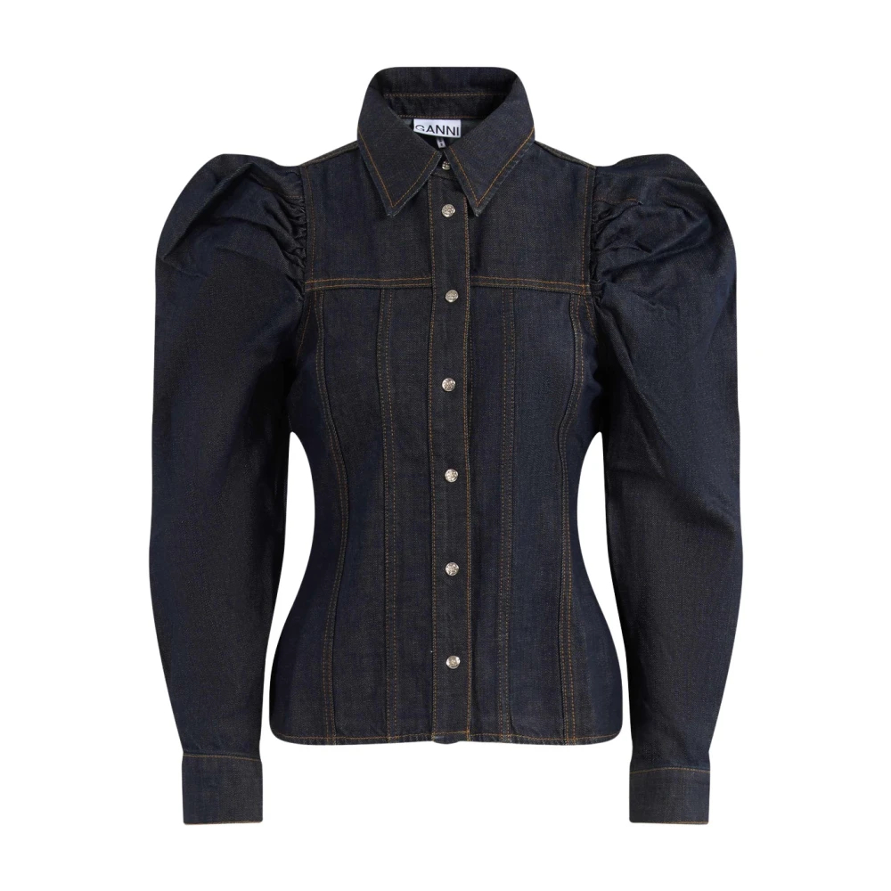 GANNI Hemd aus strukturiertem Slub-Denim marineblau - Bild 4