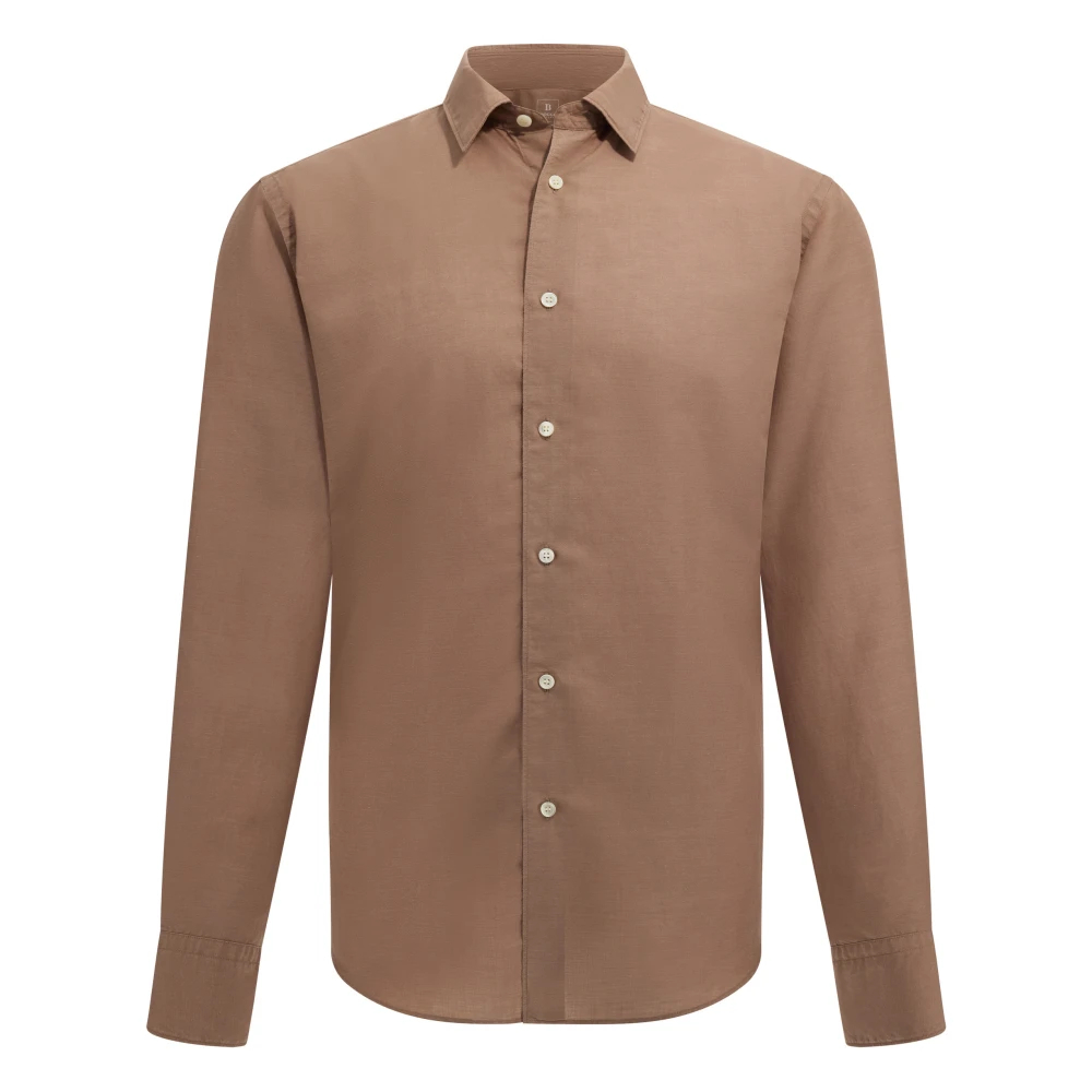 Boggi Milano Herren Braun - Regular Fit Tencel Leinenhemd - Shirts - L
