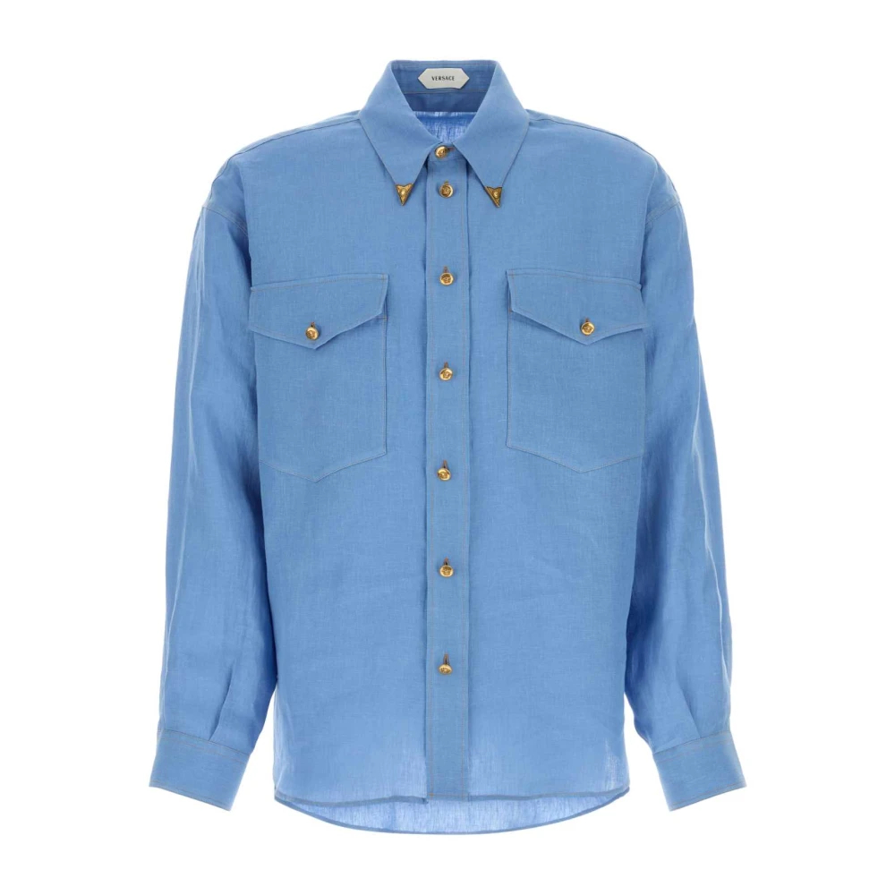 Versace Herren Blau - Leinenhemd Relaxed Fit - Shirts - M