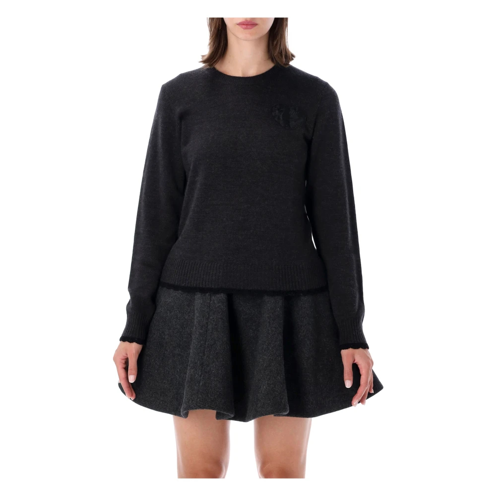 Ganni - Pullover Mit Häkelbesatz Und Logo-Patch - Knitwear - Damen - Grau - Xs - Bild 5
