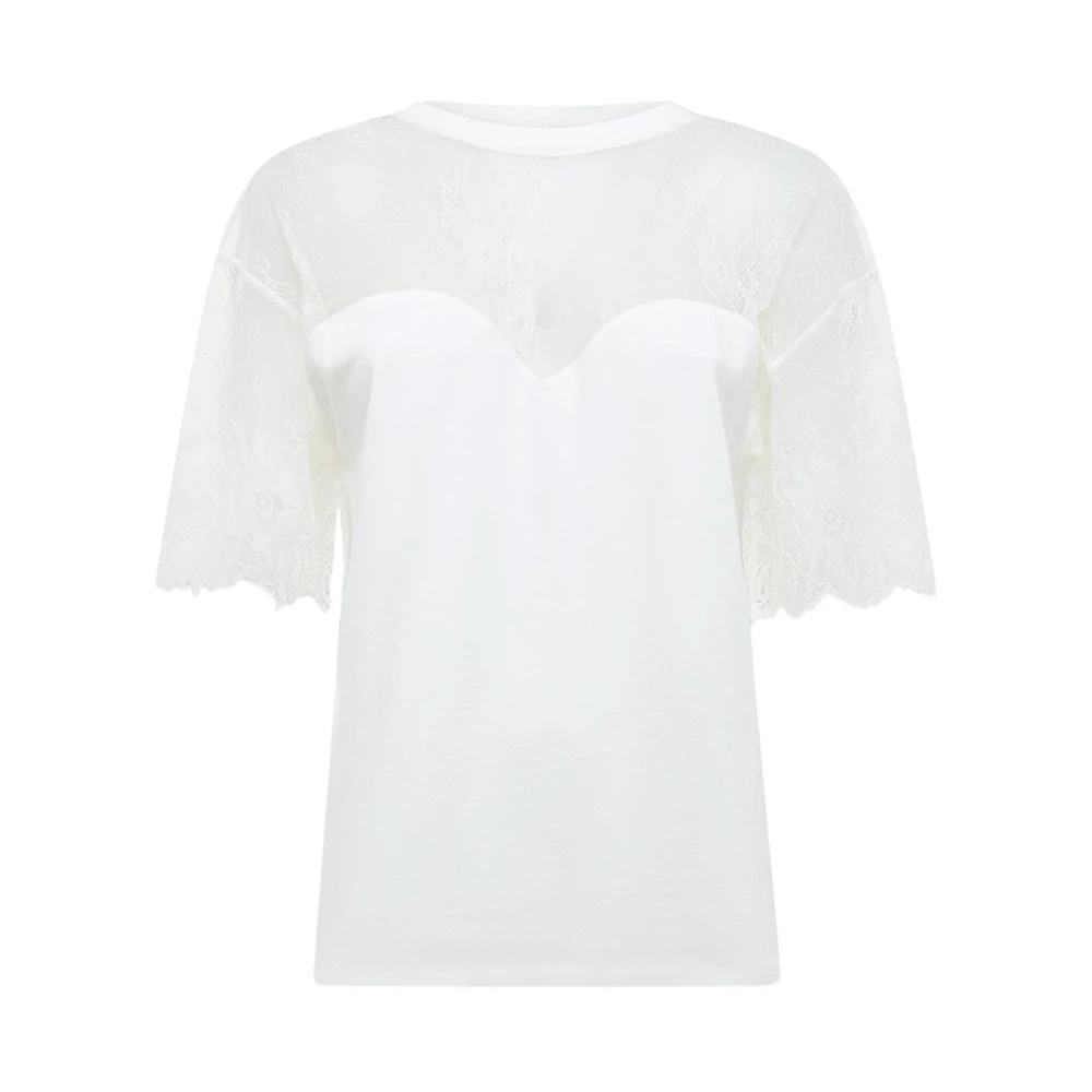 Blugirl Damen Weiß - Jersey-T-Shirt Mit Spitzeneinsätzen - Blouses & Shirts - Xs