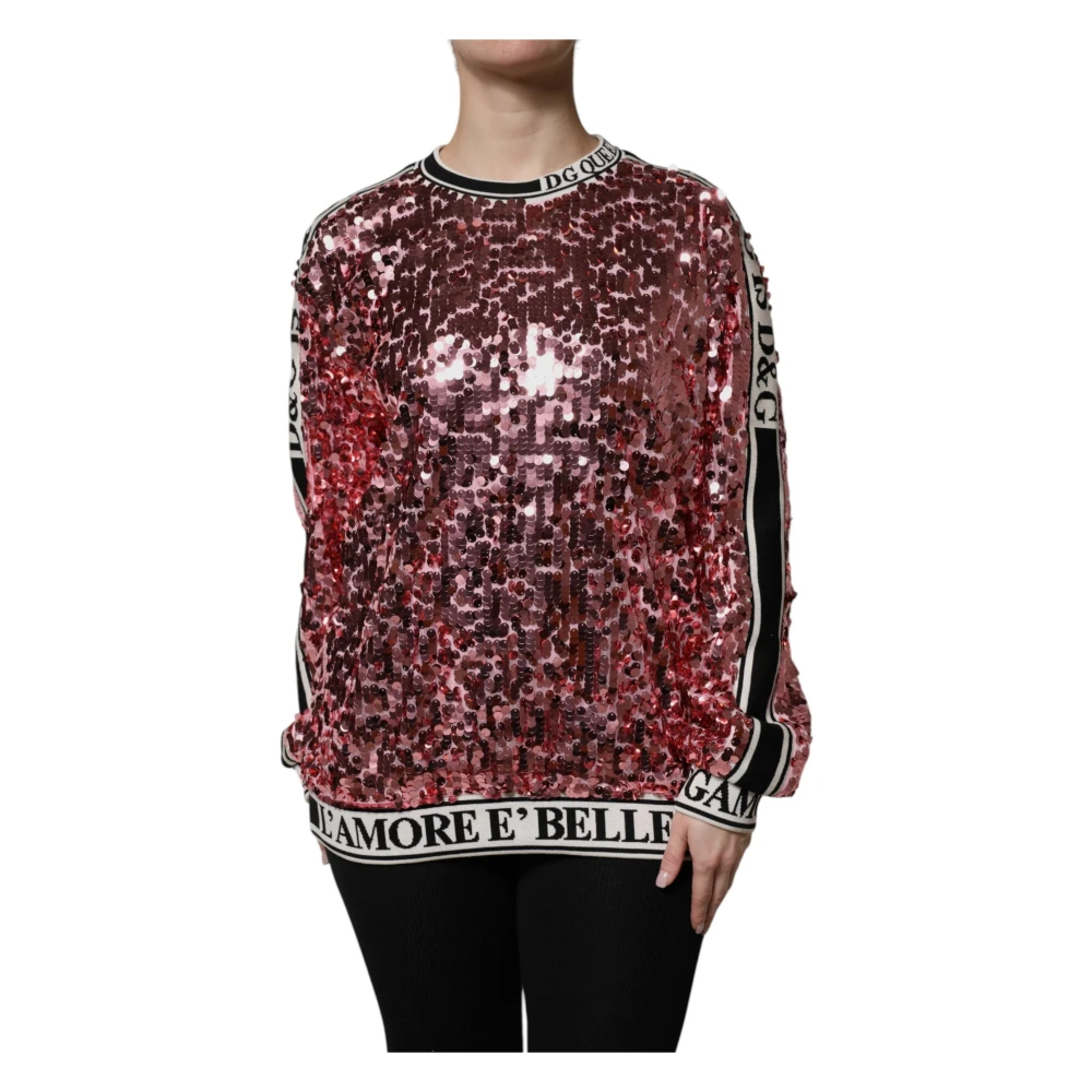 Dolce & Gabbana Damen Rosa - Pailletten Queen Pullover-Sweater - Knitwear - Xs