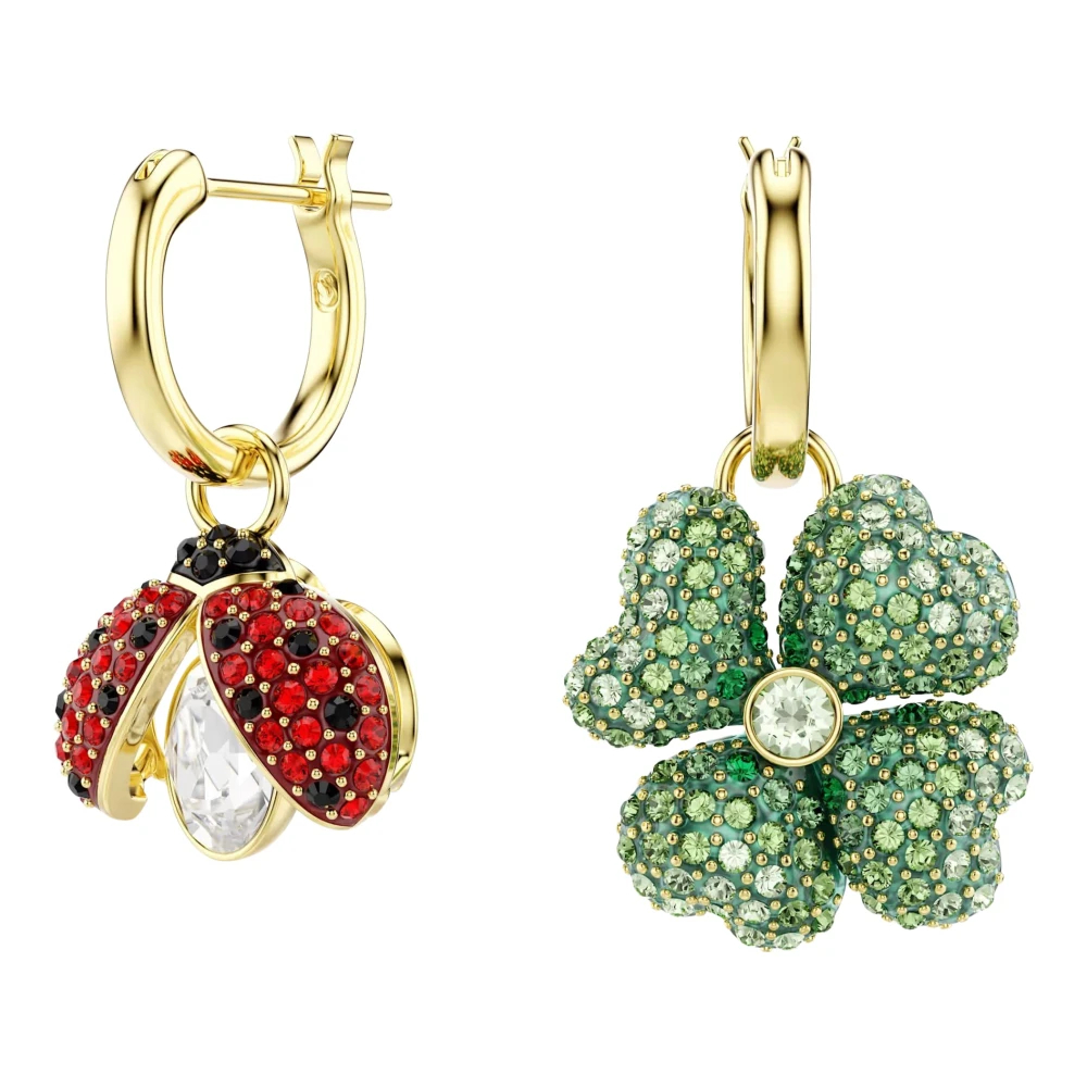 Swarovski Idyllia Drop-Ohrhänger, Set (3), Marienkäfer, Glücksklee, Erdbeere, 18K Goldbeschichtet Mehrfarbig - Bild 3